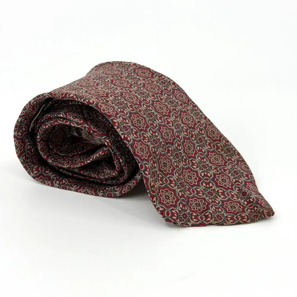 Vintage 90s Bert Pulitzer Red 100% Silk Geometric Medallion Dress Necktie